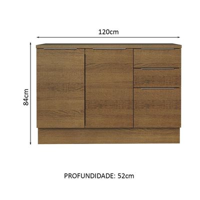 Balcão De Pia Cozinha 2 Portas E 3 Gavetas (com Tampo) Rustic Stella Madesa Rustic