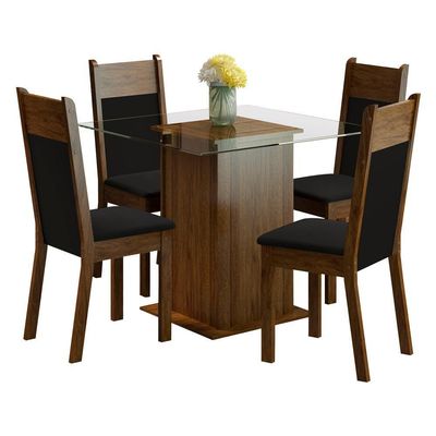Sala de Jantar Anita Mesa Tampo de Vidro 4 Cadeiras Madesa