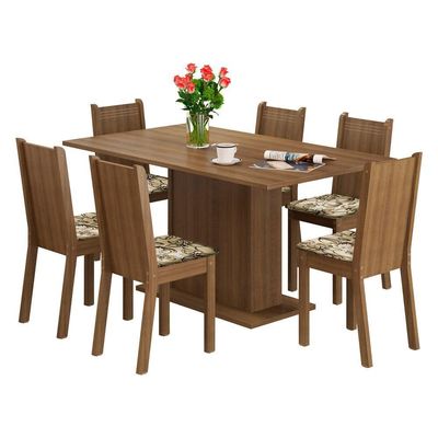 Sala de Jantar Megan- Mesa Tampo de Madeira 6 Cadeiras Madesa