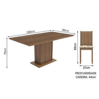 Sala de Jantar Megan- Mesa Tampo de Madeira 6 Cadeiras Madesa