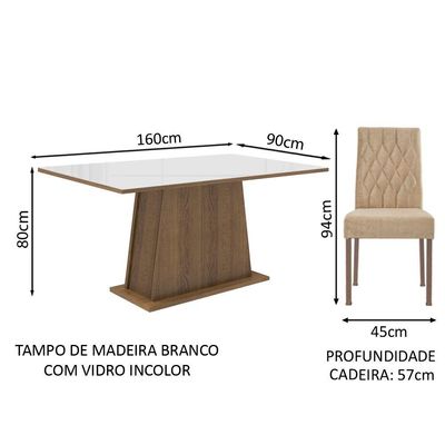 Sala de Jantar Grazi Mesa Tampo de Vidro 4 Cadeiras Madesa