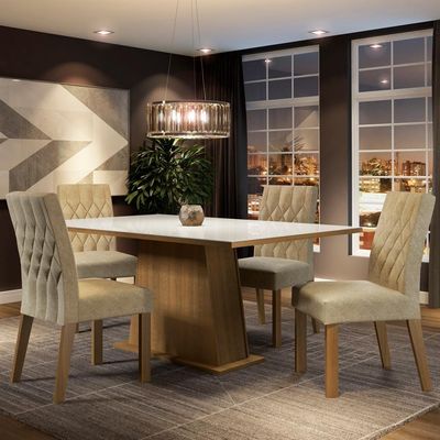 Sala de Jantar Grazi Mesa Tampo de Vidro 4 Cadeiras Madesa