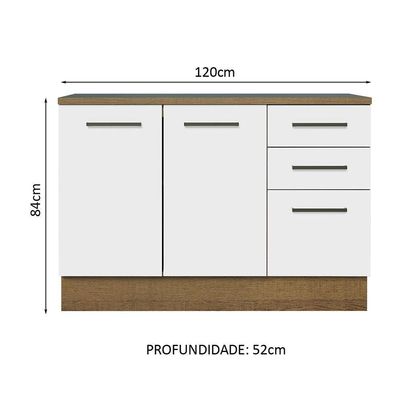 Balcão De Pia Cozinha 2 Portas E 3 Gavetas (com Tampo) Rustic/branco Agata Madesa Rustic/branco