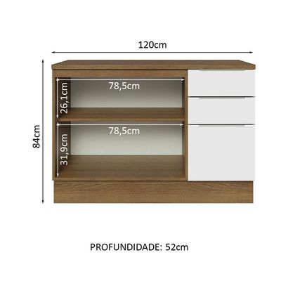 Balcão De Pia Cozinha 2 Portas E 3 Gavetas (com Tampo) Rustic/branco Stella Madesa Rustic/branco