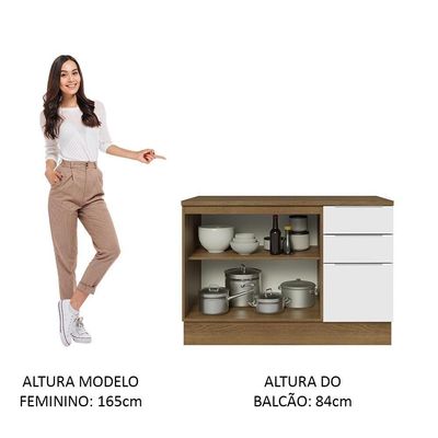 Balcão De Pia Cozinha 2 Portas E 3 Gavetas (com Tampo) Rustic/branco Stella Madesa Rustic/branco