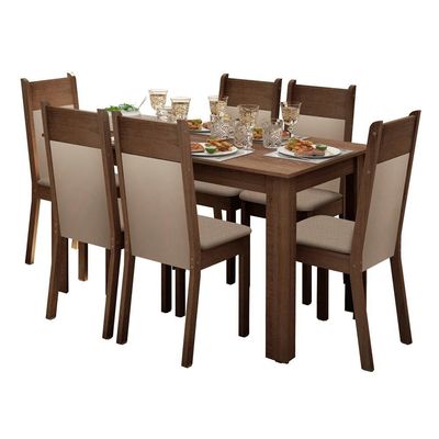 Sala de Jantar Jaíne Mesa de Madeira com 6 Cadeiras Madesa