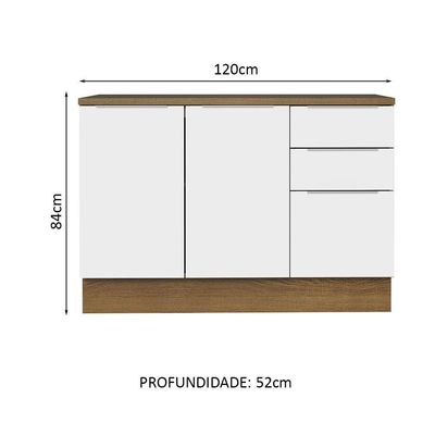 Balcão De Pia Cozinha 2 Portas E 3 Gavetas (com Tampo) Rustic/branco Stella Madesa Rustic/branco