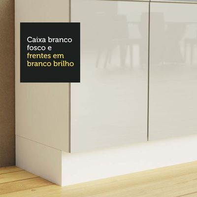 Balcão De Pia Cozinha 100% Mdf 120 Cm 3 Portas E 2 Gavetas Branco Acordes Madesa Branco