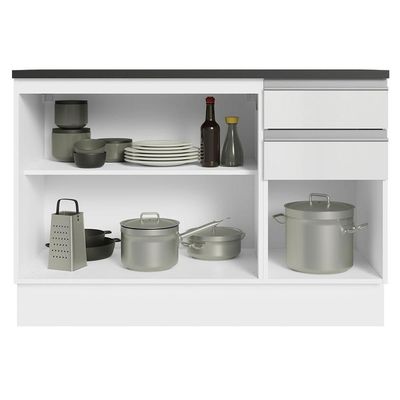Balcão De Pia Cozinha 100% Mdf 120 Cm 3 Portas E 2 Gavetas Branco Acordes Madesa Branco