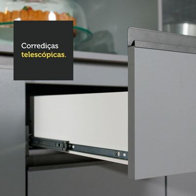 Balcão De Pia 3 Portas 1 Gaveta Com Pés Cinza Nice Cinza