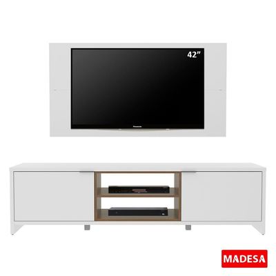 Rack Metz e Painel para TV Sala de Estar Branco Madesa