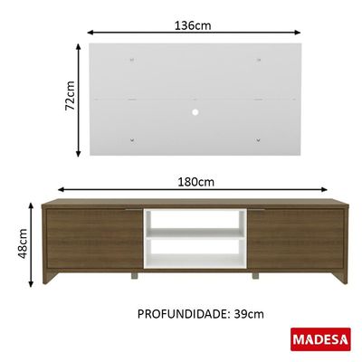 RackRustic e Painel para TV Metz Branco Madesa