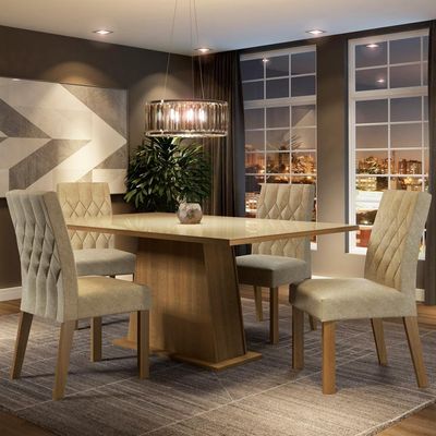 Sala de Jantar Grazi Mesa Tampo de Vidro 4 Cadeiras Madesa