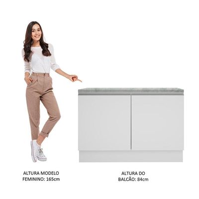 Balcão de Pia Madesa Glamy 120Cm 2 Portas com Tampo Branco