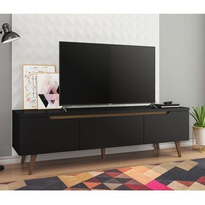 "Rack Retrô Reims Para Tv Até 75"" Pés De Madeira Preto"