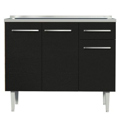 Balcão Gabinete Com Pia 3 Portas E 1 Gaveta 105cm Rustic/preto Emilly Madesa Rustic/preto