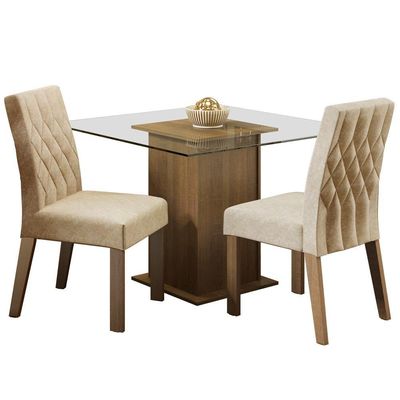 Sala de Jantar Cassia Mesa Tampo de Vidro 2 Cadeiras Madesa