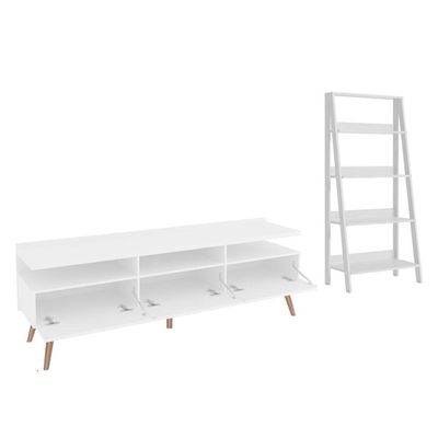 Rack para Tv até 65 Polegadas com Estante Escada Branco