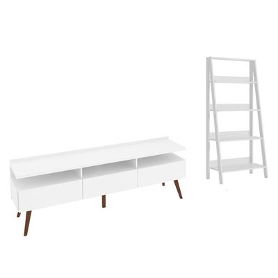 Rack para Tv até 65 Polegadas com Estante Escada Branco