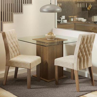 Sala de Jantar Cassia Mesa Tampo de Vidro 2 Cadeiras Madesa