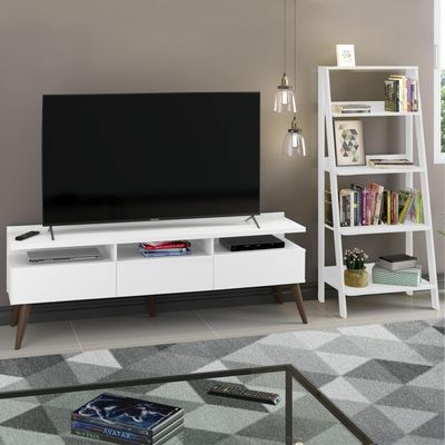 Rack para Tv até 65 Polegadas com Estante Escada Branco