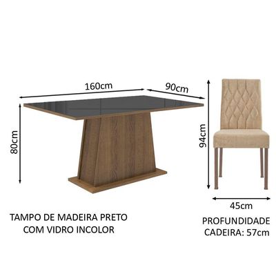 Sala de Jantar Grazi Mesa Tampo de Vidro 4 Cadeiras Madesa