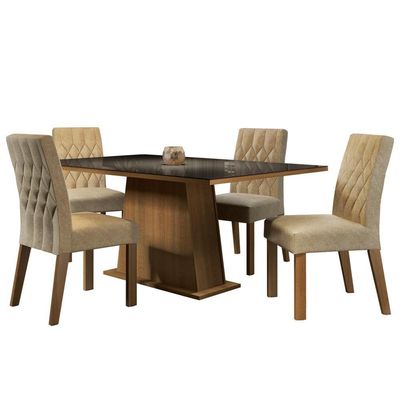 Sala de Jantar Grazi Mesa Tampo de Vidro 4 Cadeiras Madesa