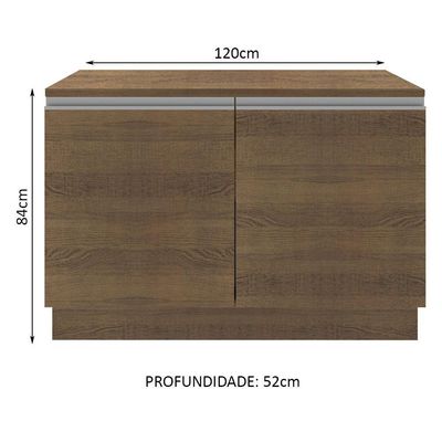 Balcão de Pia Madesa Glamy 120Cm 2 Portas com Tampo Rustic
