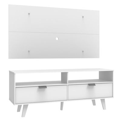 Rack Oslo e Painel para TV Sala de Estar Branco Madesa