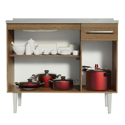 Balcão Gabinete Com Pia 3 Portas E 1 Gaveta 105cm Rustic Emilly Madesa Rustic
