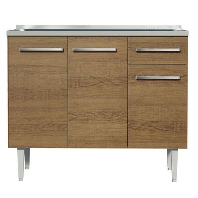 Balcão Gabinete Com Pia 3 Portas E 1 Gaveta 105cm Rustic Emilly Madesa Rustic
