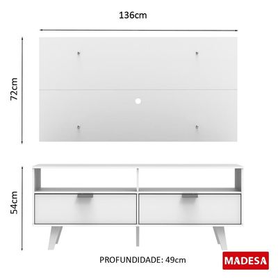 Rack Oslo e Painel para TV Sala de Estar Branco Madesa