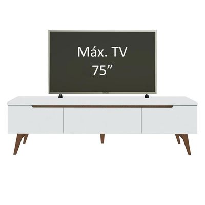 "Rack Retrô Reims Para Tv Até 75"" Pés De Madeira Branco"