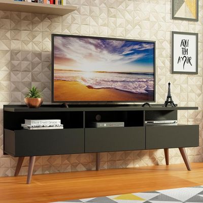 "Rack para TV até 65"" Madri com Pés de Madeira Preto Madesa"