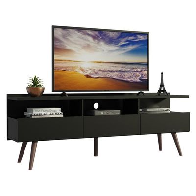 "Rack para TV até 65"" Madri com Pés de Madeira Preto Madesa"