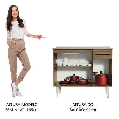 Balcão Gabinete Com Pia 3 Portas E 1 Gaveta 105cm Rustic Emilly Madesa Rustic