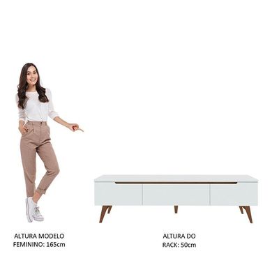 "Rack Retrô Reims Para Tv Até 75"" Pés De Madeira Branco"