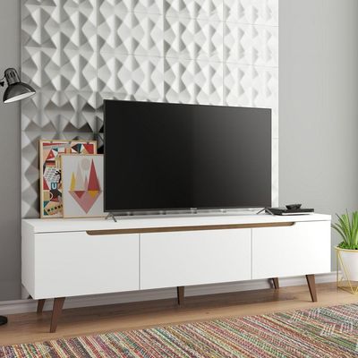 "Rack Retrô Reims Para Tv Até 75"" Pés De Madeira Branco"
