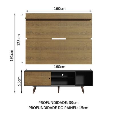 Rack Madesa Dubai e Painel para Tv até 65 Polegadas com Pés