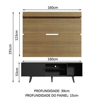 Rack Madesa Dubai e Painel para Tv até 65 Polegadas com Pés