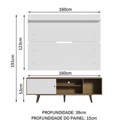 Rack Madesa Dubai e Painel para Tv até 65 Polegadas com Pés