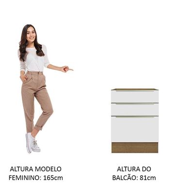 Balcão 60 Cm 3 Gavetas (sem Tampo) Rustic/Branco Veludo