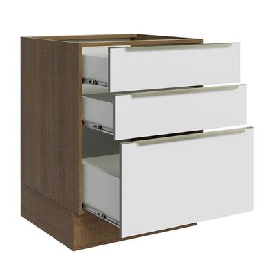 Balcão 60 Cm 3 Gavetas (sem Tampo) Rustic/Branco Veludo