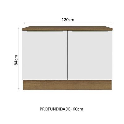 Balcão De Pia 120Cm 2PTS Rustic/Branco Veludo Lux Madesa