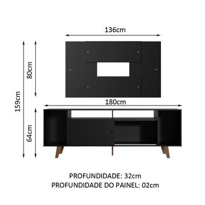 "Rack Madesa e Painel Para Tv Até 58"" com Pés Preto 8nd8"