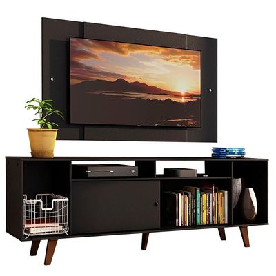 "Rack Madesa e Painel Para Tv Até 58"" com Pés Preto 8nd8"