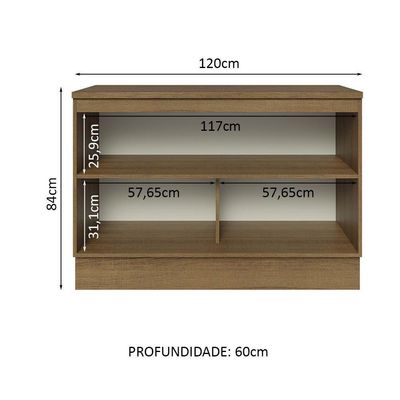 Balcão De Pia 120Cm 2PTS Rustic/Branco Veludo Lux Madesa