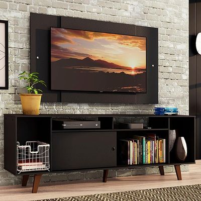 "Rack Madesa e Painel Para Tv Até 58"" com Pés Preto 8nd8"