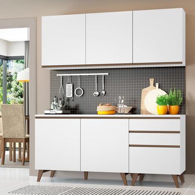 Cozinha Reims Branco Balcão 5 Portas 3 Gavetas Madesa