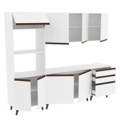 Cozinha Reims Branco com Balcão 8 Portas 3 Gavetas Madesa